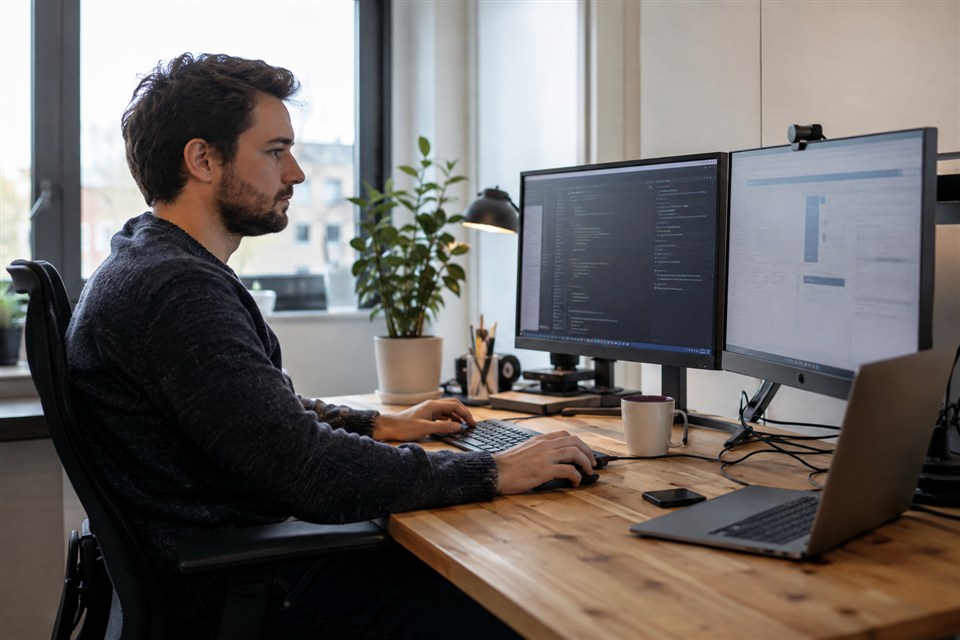 Software engineer working with connected business applications